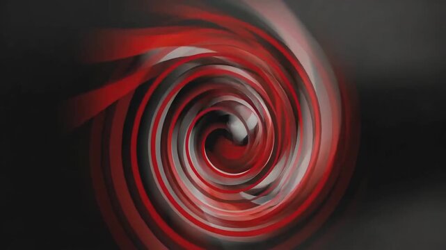 Abstract flowing red white and black curved stripes in smooth graphic style over dark backdrop, conveying motion concept