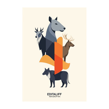 Abstract Geometric Animal Composition in Modern Flat Design