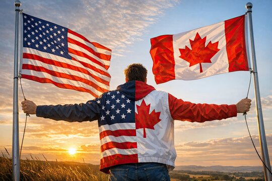 A person holding two national flags, ideal for patriotism or cultural events
