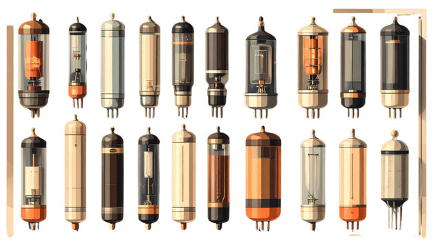 Vintage vacuum tubes arranged in a graphic illustration style