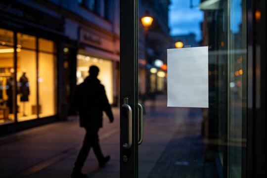 Night street with closed shop door