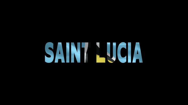 Saint Lucia country name neon sign glowing on dark background with national flag colors