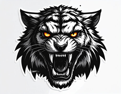 Aggressive feral cat head illustration with sharp teeth and glowing eyes
