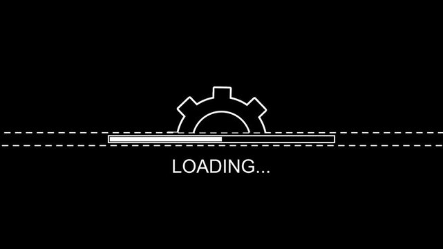 Black Loading Screen Animation With Gear And Progress Bar For Tech And Software Concepts
