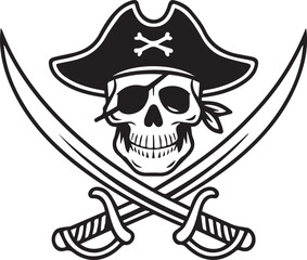 Fototapeta premium Pirate skull with crossed swords and bandana on white background for design