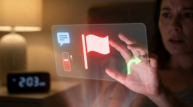 Navigating digital alerts and potential red flags late at night, highlighting modern communication challenges and online warnings