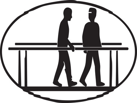 Rehabilitation Parallel Bars Walking Support System with Therapist Assistance Silhouette Icon