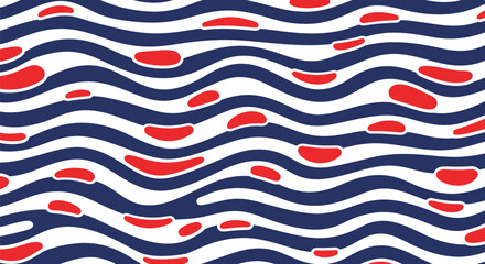 Fototapeta premium Patriotic theme seamless abstract pattern with red, white, and blue wavy lines