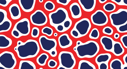 Fototapeta premium Patriotic theme abstract seamless pattern with red, white, and blue organic shapes