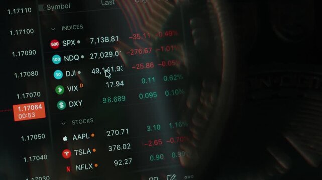 A wallet with dollar bills and foreign currency in an investor  investment portfolio. Financial and stock markets, charts and candlesticks. Economic trend analysis. Digital assets, crypto, bitcoin