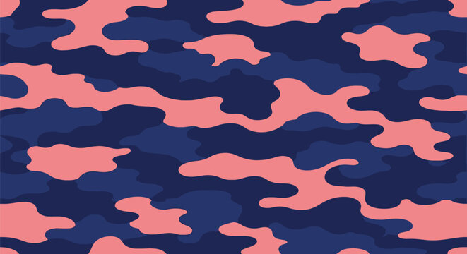 Patriotic theme seamless camouflage pattern in navy blue and pink abstract style