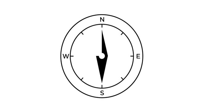 Simple black and white compass icon on isolated white background