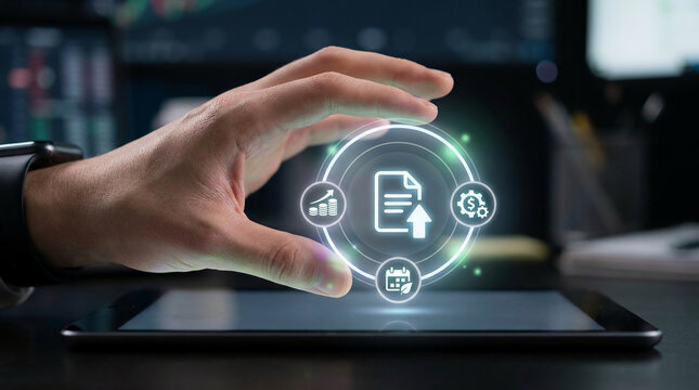 Digital document management and data analysis, concept of online storage and business workflow automation
