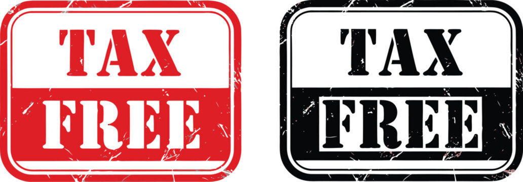 Tax Free Stamp Icons in Red and Black Grunge Style for Financial and Retail Promotions
