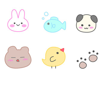 Cute Kawaii Sticker Icon Collection with Pastel Cartoon Objects, Hand Drawn UI Elements and Adorable Emoji Symbols