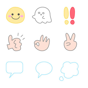 Cute Kawaii Sticker Icon Collection with Pastel Cartoon Objects, Hand Drawn UI Elements and Adorable Emoji Symbols