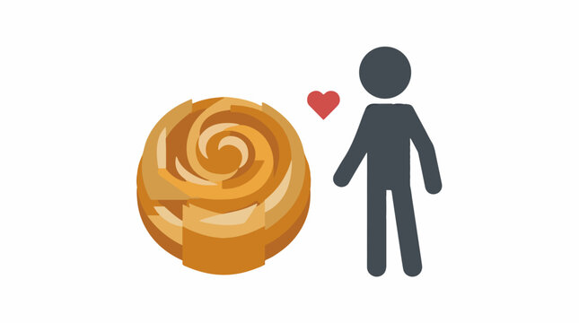 Person with heart next to large sweet cinnamon roll