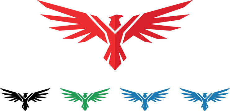 Eagle logo vector set with red phoenix falcon hawk mascot icons geometric bird wings design graphic elementsEagle logo vector set with red phoenix falcon hawk mascot icons geometric bird wings design 