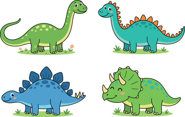 Cute cartoon dinosaurs vector character collection with triceratops stegosaurus and brachiosaurus isolated on white backgroundCute cartoon dinosaurs vector character collection with triceratops stegos © MST