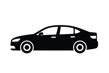 Fototapeta premium Black sedan car vector illustration. Passenger automobile side view silhouette.
