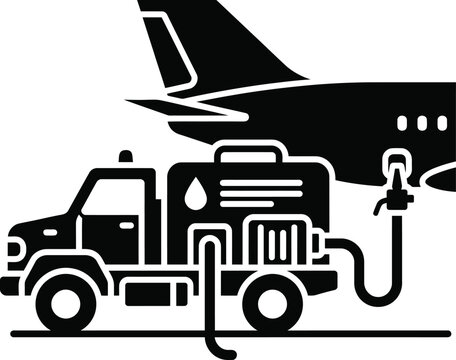 Fuel truck refueling airplane icon