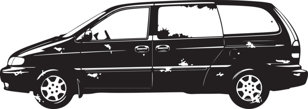 Vintage classic minivan car silhouette vector illustration of a retro family passenger automobile side view perfect for road trip travel emblem or rustic garage design