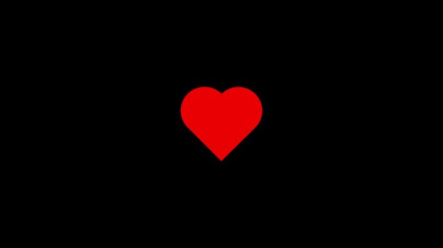 A red heart symbol appears on a black background in this simple video graphic