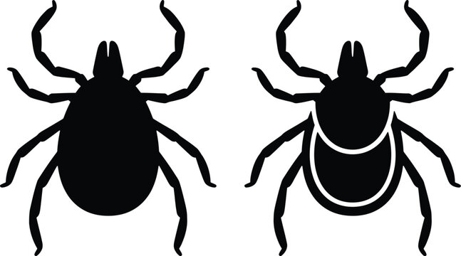 Black silhouette tick icons set for medical and educational use