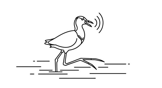 Line Art Illustration of a Bird Calling While Running in Water