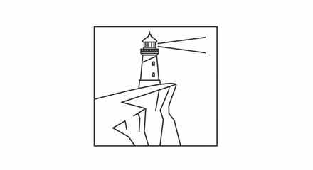 Fototapeta premium Lighthouse on cliff edge, beam of light shining out to sea, symbol of guidance and safety