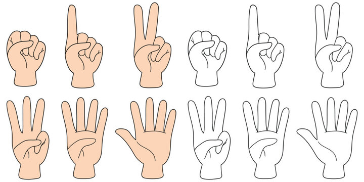 Hand-drawn cartoon and doodle set of hand gestures on a white background.