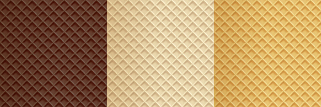Waffle diagonal bg with texture of chocolate wafer. Milk honey cookie pattern. Biscuit lattice or cone summer bg, stroopwafel rectangle. Cake seamless waffle with caramel texture for backdrop bakery