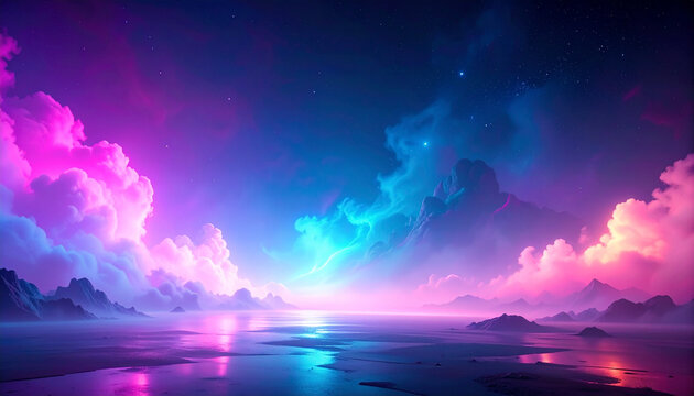 Paysage n&eacute;on abstrait avec des nuages