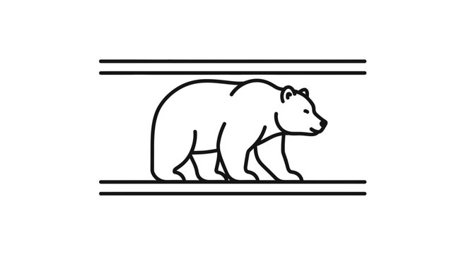 Minimalist Line Art Bear Walking Between Two Parallel Lines