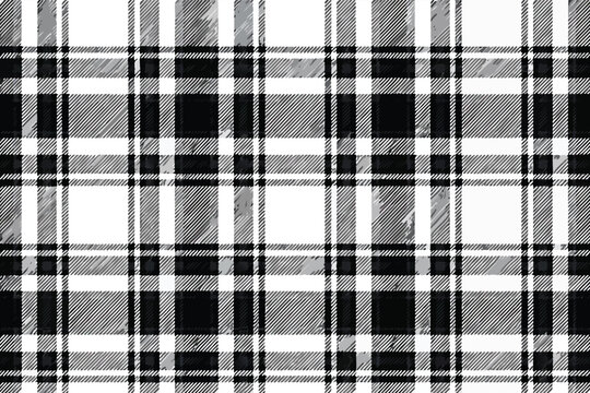 Seamless Black and White Tartan Plaid Pattern Vector Illustration; Chic Fabric Background with Classic Textile Check Texture for Fashion Design, Craft Projects, and Elegant Graphic Overlays