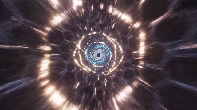 Abstract blue and purple light tunnel energy vortex background.