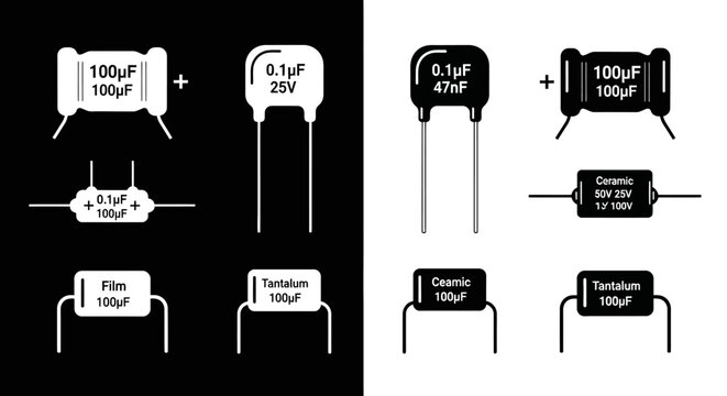 Capacitor symbols for electronic circuit diagrams.