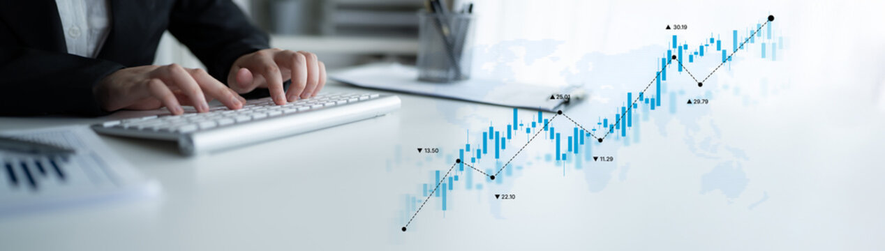 Stock market analysis with candlestick chart and price movement trend line, highlighting global financial trends, stock trading, and investment strategy insights Latch