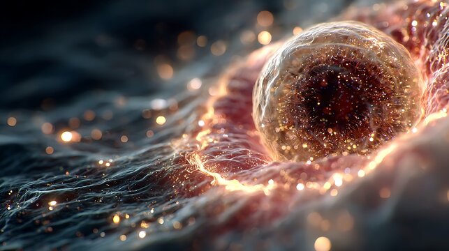 Microscopic view of single cell structure glowing with neon biological light wallpapers
