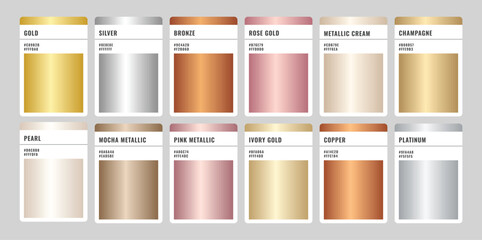Metallic Gradient Color Swatch Palette with Hex Codes Vector Set © MehaCreates 
