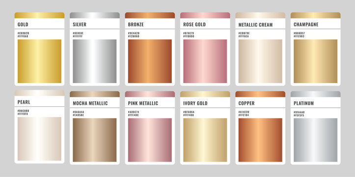 Metallic Gradient Color Swatch Palette with Hex Codes Vector Set