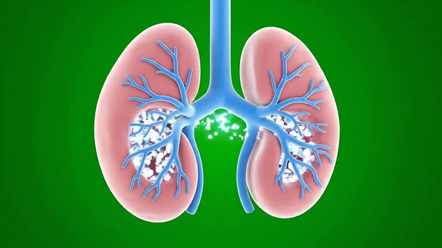 Human Lungs Animation With Bronchial Structures In Green Background Illustrating Respiratory Health And Function