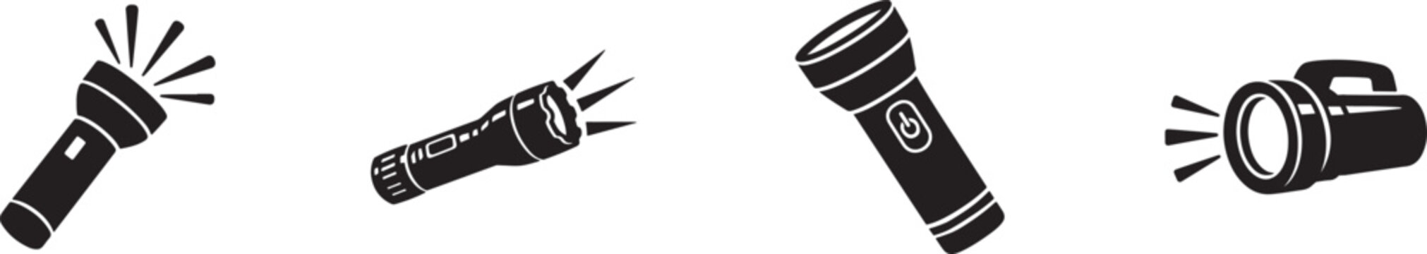 Flashlight linear vector icon set in editable style for emergency and outdoor lighting use.