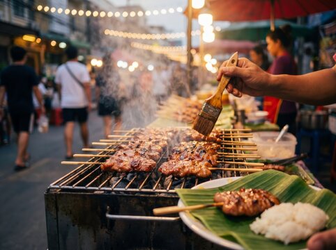 Thai street food grilled pork