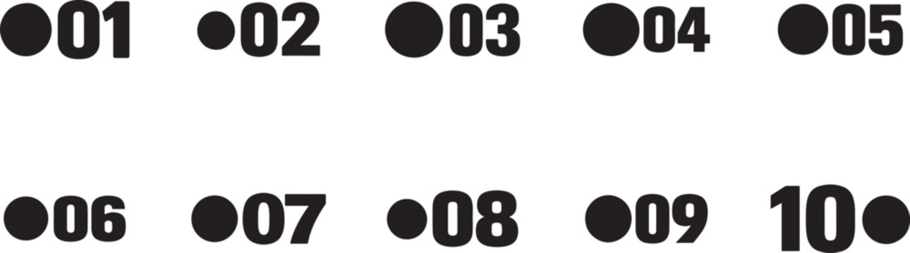 Vector numbered bullet points 1 to 10 set for infographic presentation and list design.