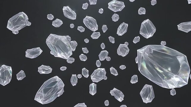 Floating Crystal Glass Shapes on Dark Background &ndash; Luxury Abstract Motion Overlay
