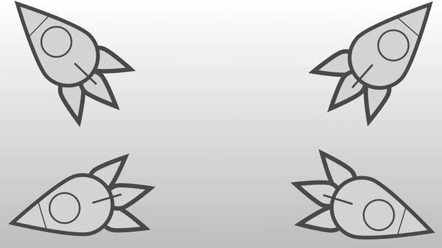 Animated Gray Rocket Ships in Four Corners on White Background Flat Design Space Launch Startup Concept
