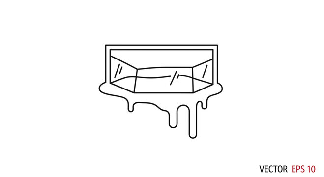 Melting Ice Block Icon with Dripping Liquid, Abstract Geometric Shape Vector Art