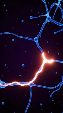 Illuminated Neurons and Synapses Close-Up Showcasing Neurotransmission and Biological Communication in a Dark, Abstract Background