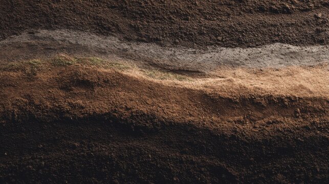 Layered soil and sand texture background with earth strata pattern, natural terrain surface close-up